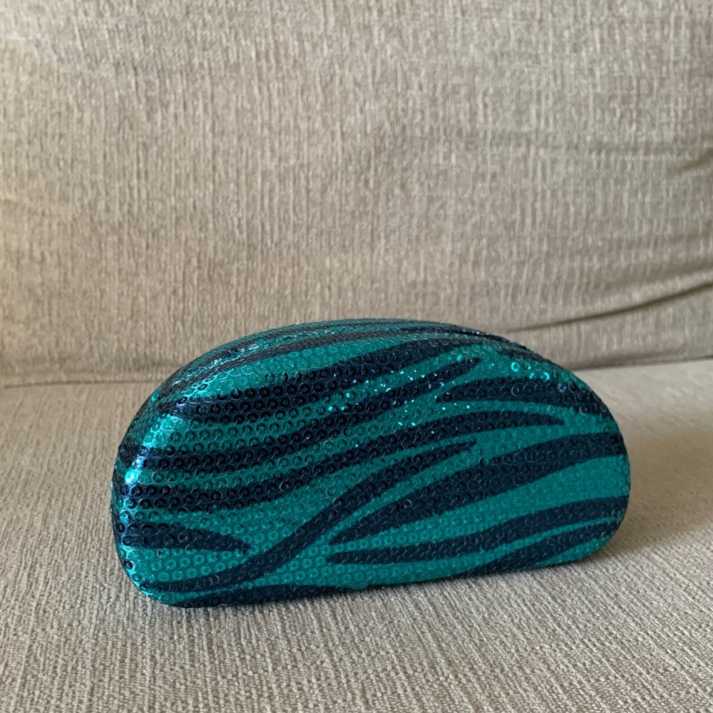 Teal and Black Sequin Sunglasses or Eyewear Holder Y2K